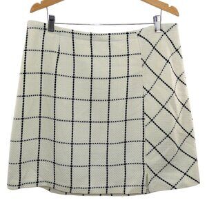 Cato Plus 16W White Ivory Black Windowpane Tweed Mini Skirt Lined Preppy Chic